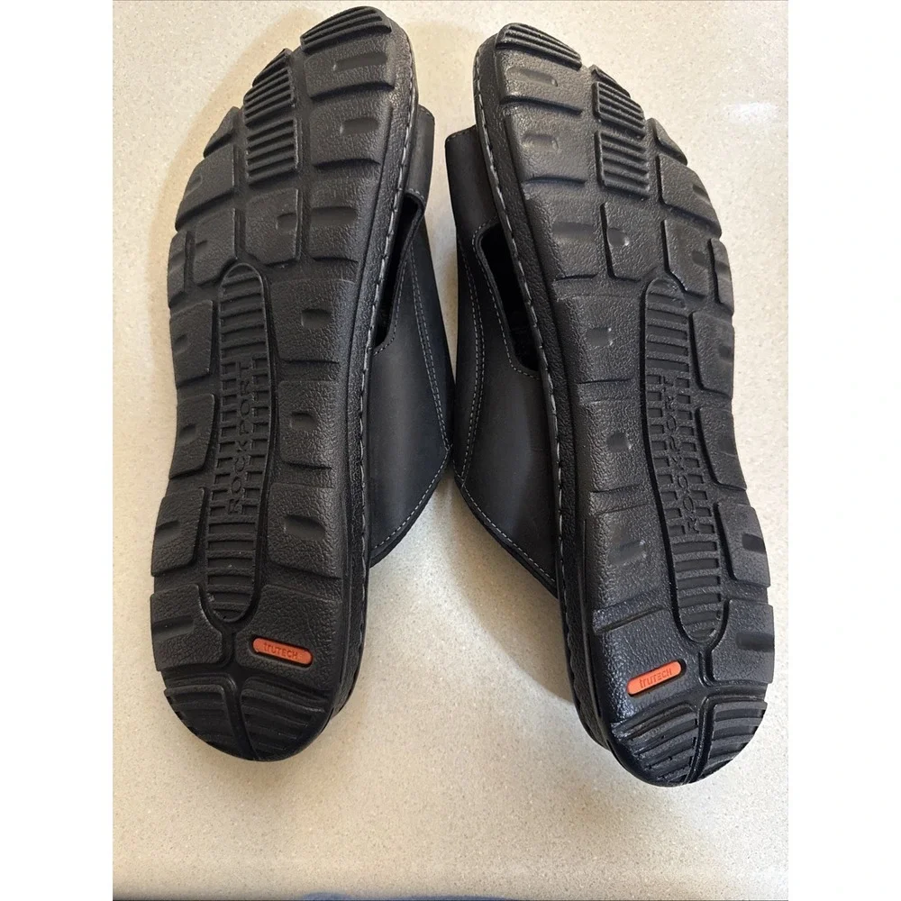 Rockport Darwyn Slide Men's Leather Slip-On Sandals Cushioned Black 14W